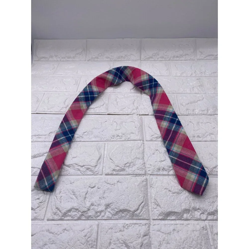 Skinny‎ Tie Madness Salad Alarm Plaid Necktie Cotton Pink Multicolor SKM754